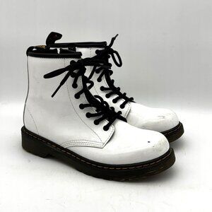 Dr Martens 1460J Youth Girls White Patent Leather Lace Up Ankle Boots Size 5
